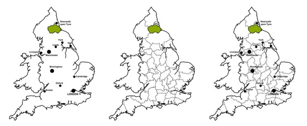 Engels Graafschap Durham Gelegen Kaart Van Engeland Met Zonder Graafschapsgrenzen — Stockfoto