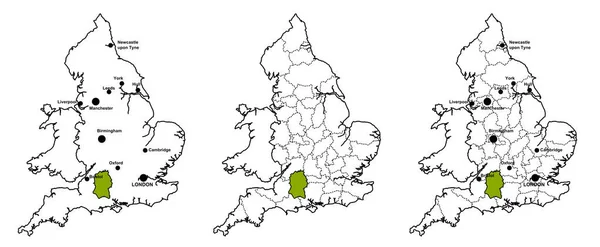 威尔特郡位于英格兰地图上 不论是否有县界和大城市 — 图库照片