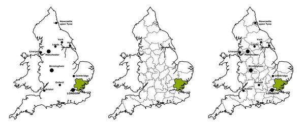 郡の境界と主要都市の有無にかかわらず イングランドの地図上に位置するエセックス — ストック写真