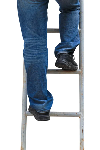 Hombre escalando escalera, aislado — Foto de Stock