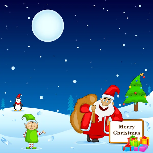 Santa Claus con regalo de Navidad — Vector de stock