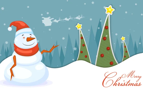 Snowman in Christmas night — Stock Vector