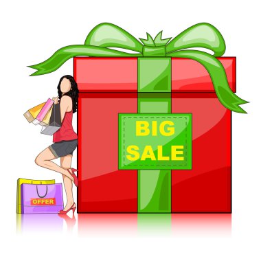 alışveriş çantası hediye kutusu eğilerek bir bayanla