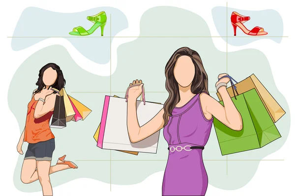 Lady shopping in Shoe store — Stock Vector