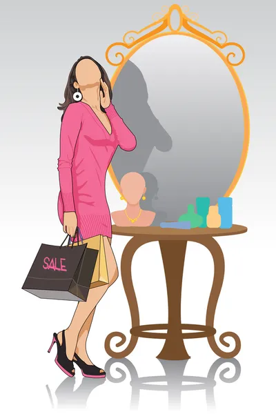 Lady in front of Mirror — Stock Vector