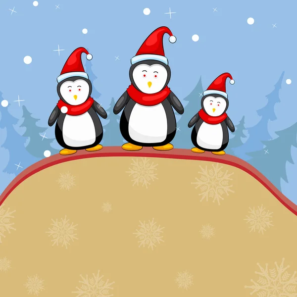 Penguine in Christmas Backgound — Stock Vector