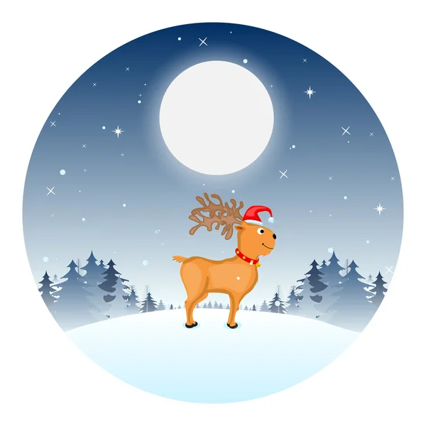 Reindeer in Christmas Night — Stock Vector