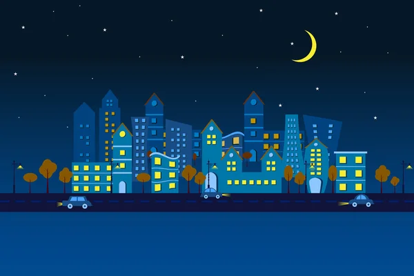 Paper City in Night view — Stock Vector