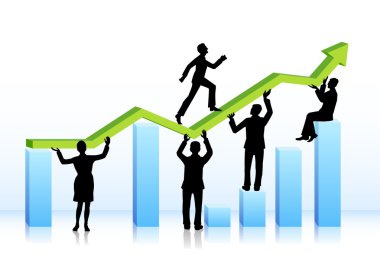 çubuk grafik üzerinde yürüyüş iş adamları