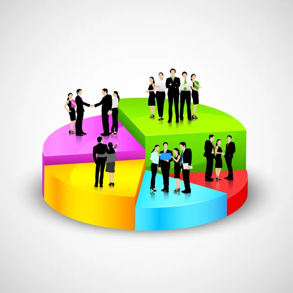 Gente de negocios de pie sobre gráfico circular — Vector de stock