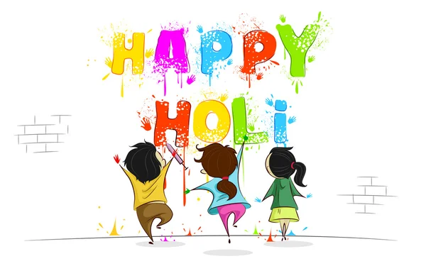 Enfants appréciant Holi — Image vectorielle