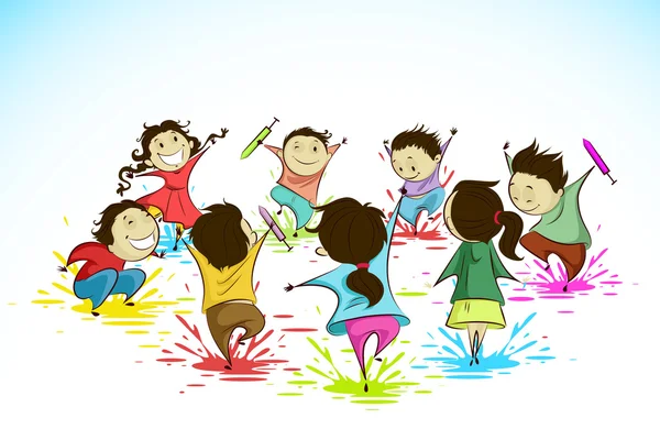 Kids enjoying Holi — Stock Vector