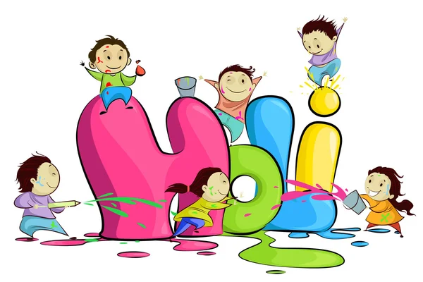 Kinder genießen Holi — Stockvektor