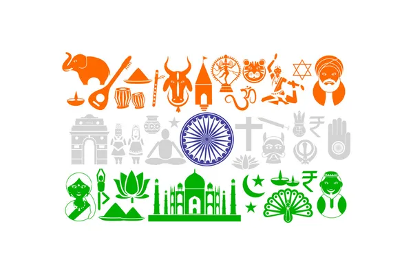 Drapeau indien avec objet culturel — Image vectorielle