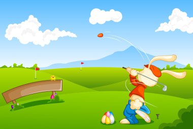bunny Paskalya yumurtası ile Golf oynama