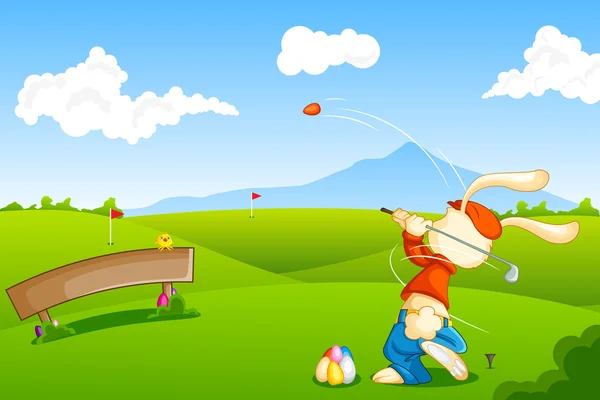 Bunny gry w golfa z Pisanka — Wektor stockowy