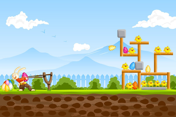 Банни играет с пасхальным яйцом
