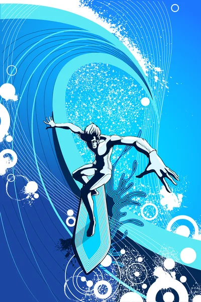 Surfer sur une grosse vague — Image vectorielle