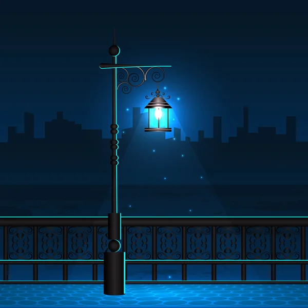 Lampe en vue de la ville de nuit — Image vectorielle