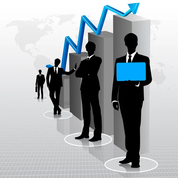 Geschäftsleute mit Balkendiagramm — Stockvektor