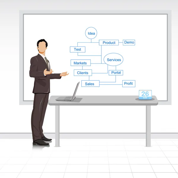 Hombre dando presentación de negocios — Vector de stock