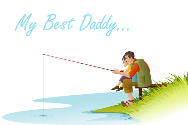 Padre e hijo de pesca — Vector de stock