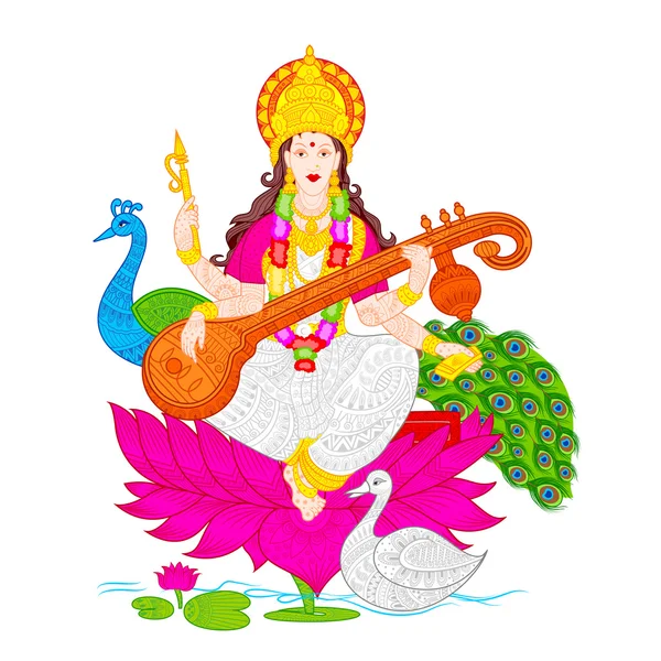 Deusa saraswati — Vetor de Stock