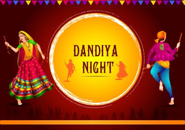 Hindistan Navratri Dussehra festivalinde Dandiya Disco Night olay için Garba dans Hintliler dans