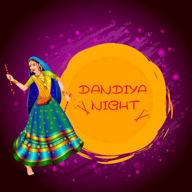 Hindistan Navratri Dussehra festivalinde Dandiya Disco Night olay için Garba dans Hintliler dans