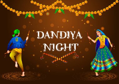 Hindistan Navratri Dussehra festivalinde Dandiya Disco Night olay için Garba dans Hintliler dans