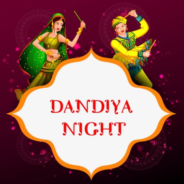 Hindistan Navratri Dussehra festivalinde Dandiya Disco Night olay için Garba dans Hintliler dans