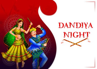 Hindistan Navratri Dussehra festivalinde Dandiya Disco Night olay için Garba dans Hintliler dans
