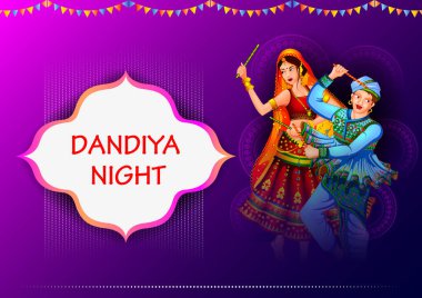 Hindistan Navratri Dussehra festivalinde Dandiya Disco Night olay için Garba dans Hintliler dans