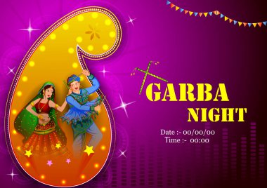 Hindistan Navratri Dussehra festivalinde Dandiya Disco Night olay için Garba dans Hintliler dans