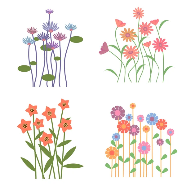 Collection de fleurs rétro coloré — Image vectorielle
