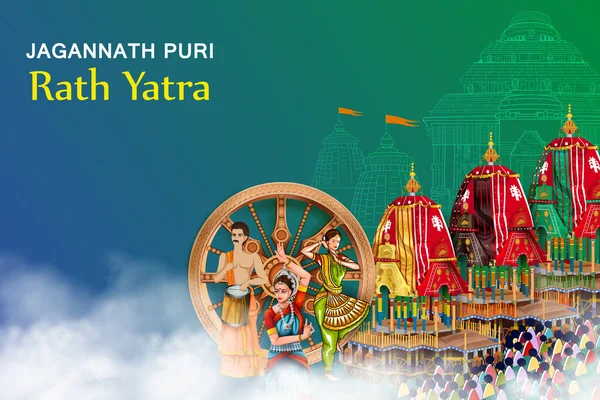 Rath Yatra Lord Jagannath节日背景图例，印度奥迪萨 — 图库矢量图片