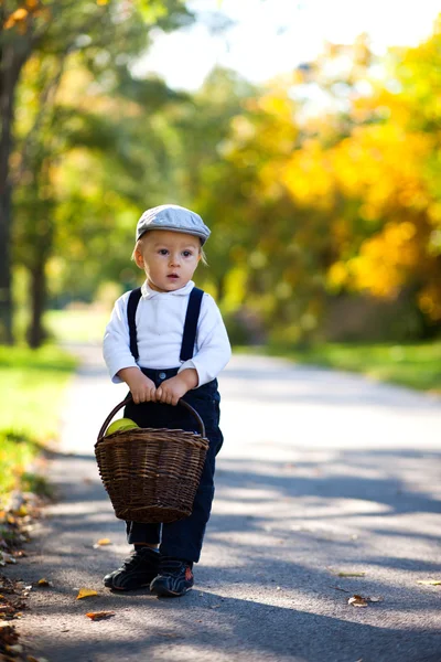 Осенний портрет мальчика на открытом воздухе — стоковое фото