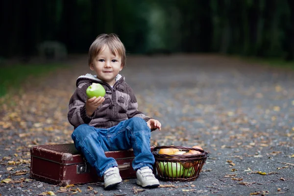 Retrato de un niño con manzanas — Foto de Stock