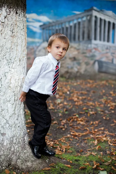 Boy, dressed with suit and tie, posing — Stock Photo, Image