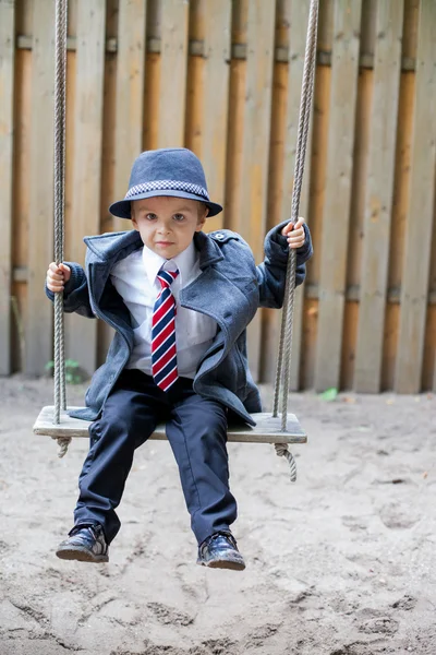 Boy, dressed with suit and tie, posing — Stock Photo, Image