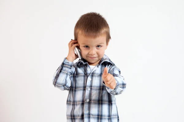 Niño, hablando por teléfono, pulgar hacia arriba —  Fotos de Stock