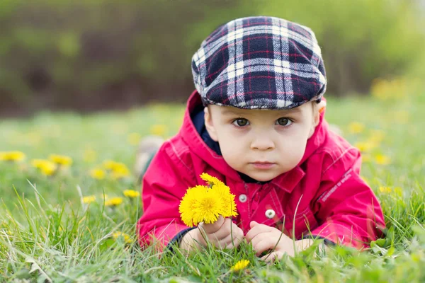 Boy with a dandelions — Stock Photo, Image