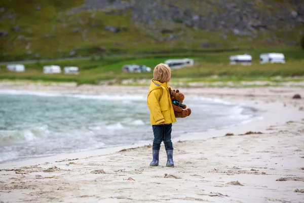 Cute Child Running Norway White Sand Beach Summer — Fotografia de Stock