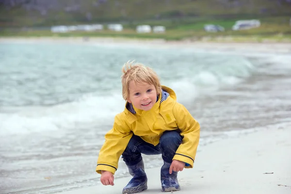 Cute Child Running Norway White Sand Beach Summer — Photo
