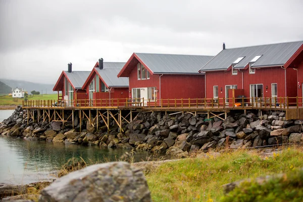 Beautiful Fishing Small Cabin Rorbu Norway Traditional Houses Lofoten Senja — Foto Stock