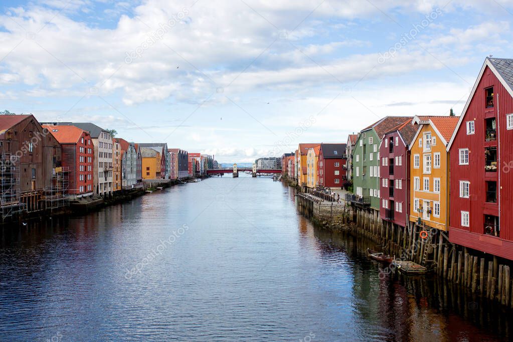 Beautiful cityscape of the city of Trondheim, Norway during the summer