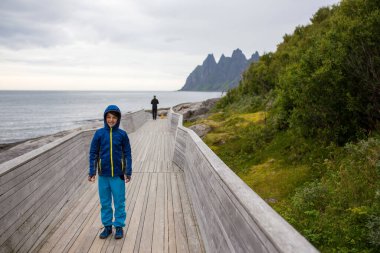 Child in Tungeneset, Senja, Norway, enjoying the beautiful view over the fjords clipart