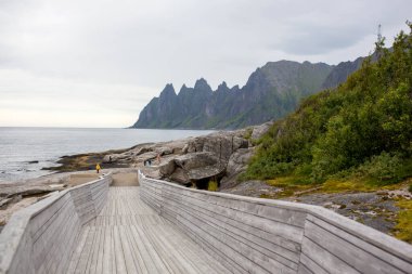Tungeneset, Senja, Norway, beautiful wooden bridge on the rocks