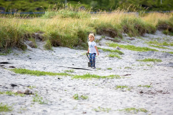 Children Playing Ersfjords Beach Senja Summer Day Running Jumping Sand — Stockfoto