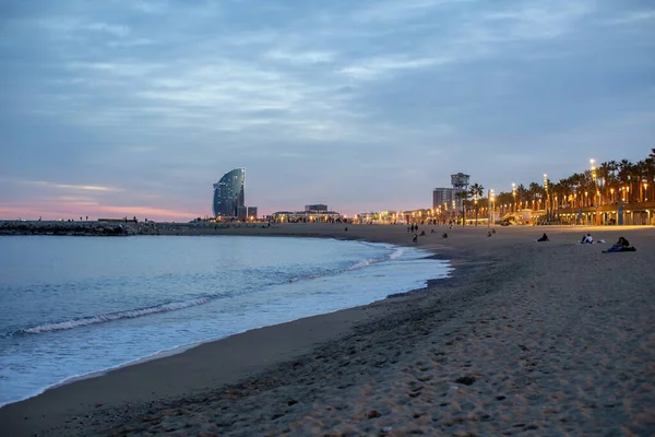 Hermoso Paisaje Playa Barcelona Ciudad Atardecer España — Foto de Stock